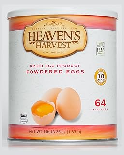 Heaven's Harvest Freeze-Dried Eggs 10 Year Shelf Life | 64 Servings (Emergency Survival Food (#10 Size Can - Powdered Eggs Powdered)
