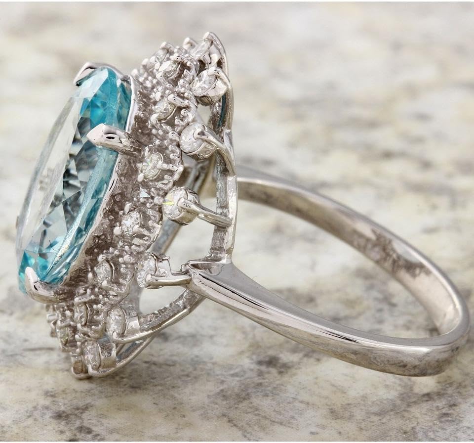 7.50 Carats Natural Aquamarine and Diamond 14K Solid White Gold Ring