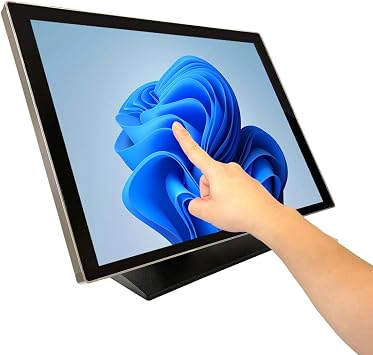 ANGEL POS Commercial-Grade 19" Sturdy Aluminum Frame 43 Capacitive Touch Screen Monitor, 12801024, Splash-Proof Glass, Bezel-Free Design, Metal Casing & Base, Back Control Buttons,
