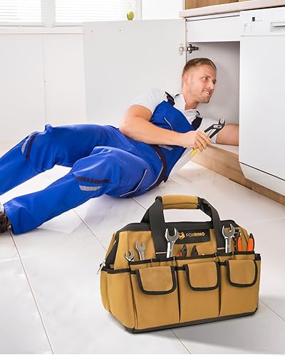 Miniatura 8 de Bolsa de herramientas resistente de 14 pulgadas, 42 bolsillos portátil vacía caja de herramientas organizadora, organización de caja de herramientas