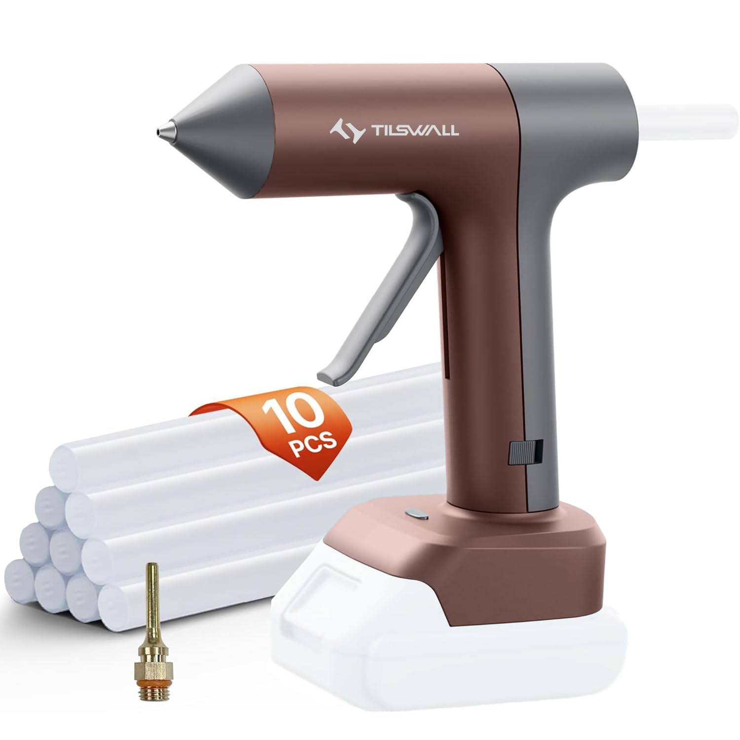 Tilswall 100W Cordless Hot Glue Gun, Compatible with Makita 18V/20V Batteries, Battery Not Included, 90s Fast Preheating, with 10PCS 0.43'' Glue Sticks for DIY Crafting and Home Repair, Brown