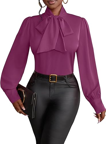 Miniatura 17 de Vrtige Camisa de mujer elegante con cuello de lazo, manga larga, blusa para la oficina