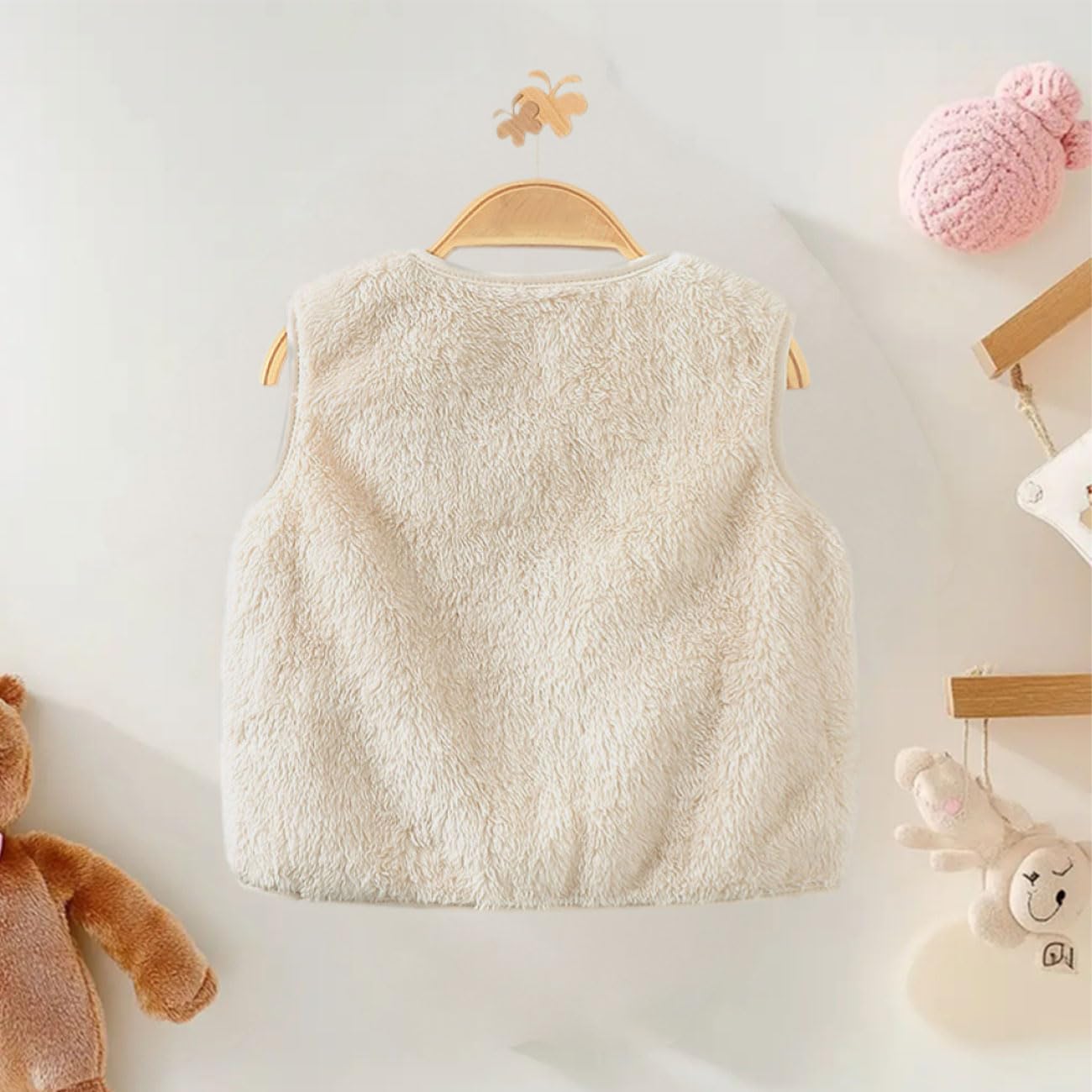 Lindo Bebé Niña Chaleco, Baby Chalecos de Felpa Doble Cara Sin Mangas con Botones a Presión, Bebé Cálido Chaqueta para Otoño, Invierno, Chaqueta Unisex con Bolsillos, Beige/Rosa, 1-7 Años