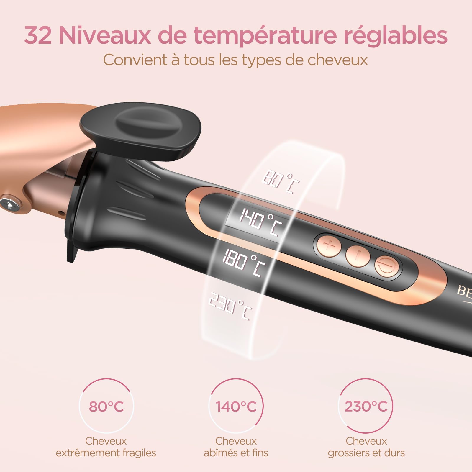 BESTOPE MIX 25mm Boucleur à Cheveux Multi-Températures pour Grosses Boucles, Fer à Boucler à Chauffe Rapide avec Réglage Précis de la Température Tous les Cinq Degrés