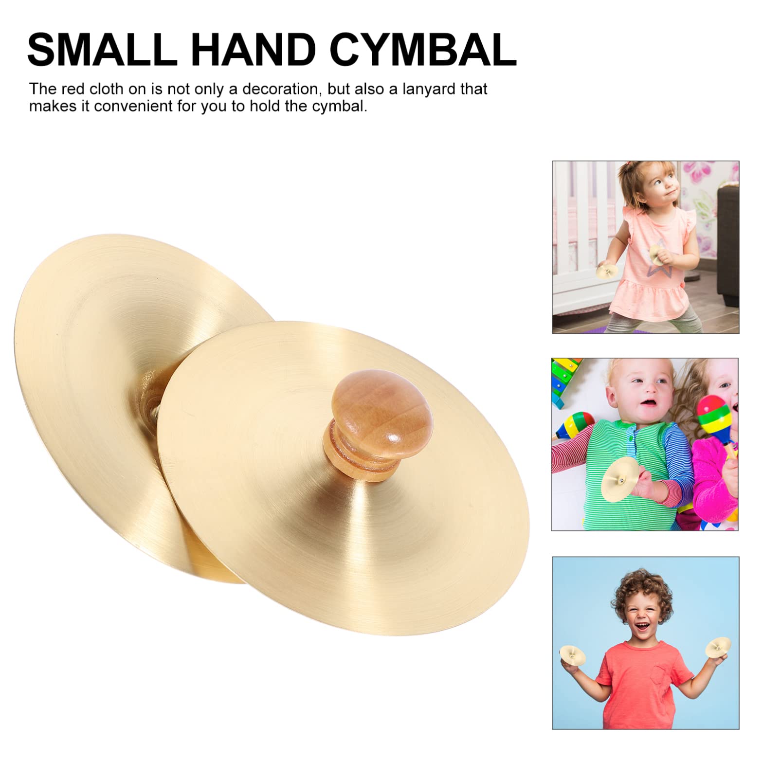 Vaguelly Leise Becken Fingerzimbeln mit Holzgriffe, 1 Paar Kupfer Mini Finger Becken Handbecken Bauchtanz Finger Cymbal, Orff Musik Instrument für Erwachsene, Kinder, 9cm Hand Becken