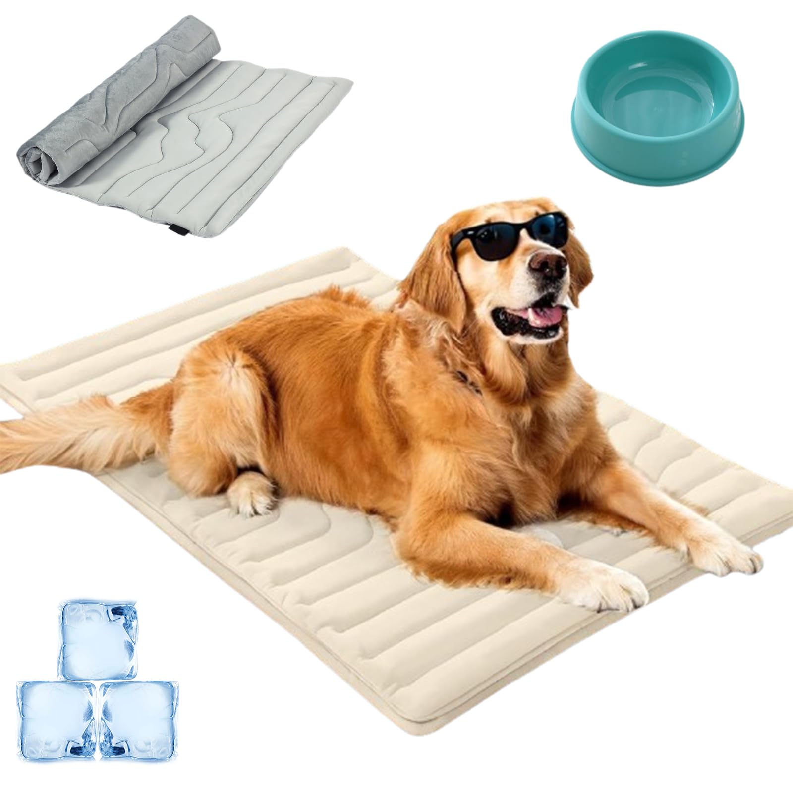 Die Innovative Kühlmatte Für Hunde, KüHlmatte Hund SelbstküHlend, Waschbar KüHldecke für Hunde, Faltbare Sommer-Haustiermatte, Wendbar für Ganzjährigen Komfort (Beige, L)