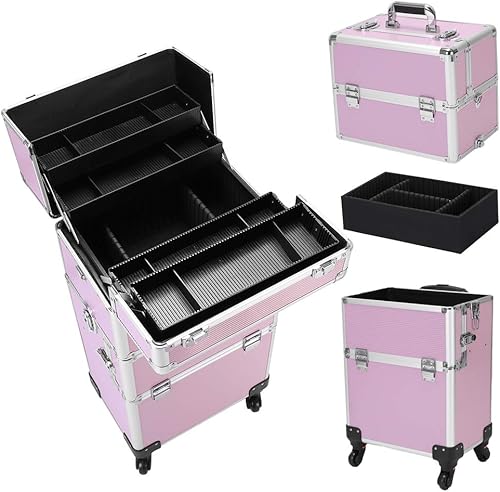 Miniatura 6 de Karl home Estuche de tren de maquillaje 3 en 1 con ruedas giratorias de 360 para esteticistas, estilistas, estudiantes de tecnología de uñas, Negro -