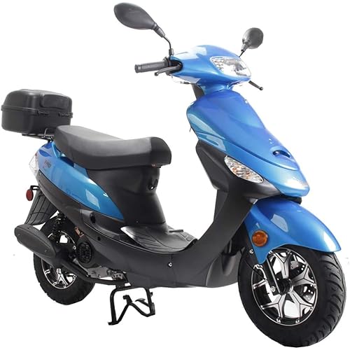 50cc Adult Moped Gas Moped Motorcycle 50cc with 10" Aluminum Wheels, Electric/Kick Start! (Blue, Tested and Assembled)