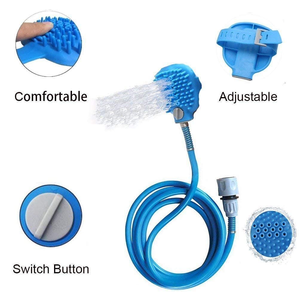 Barasti Silicone Pet Shower Sprayer Brush 3 in 1 Dog Bathing Tool with Hose and Faucet Adapter Adjustable Pet Bath Glove for Washing and Grooming 2