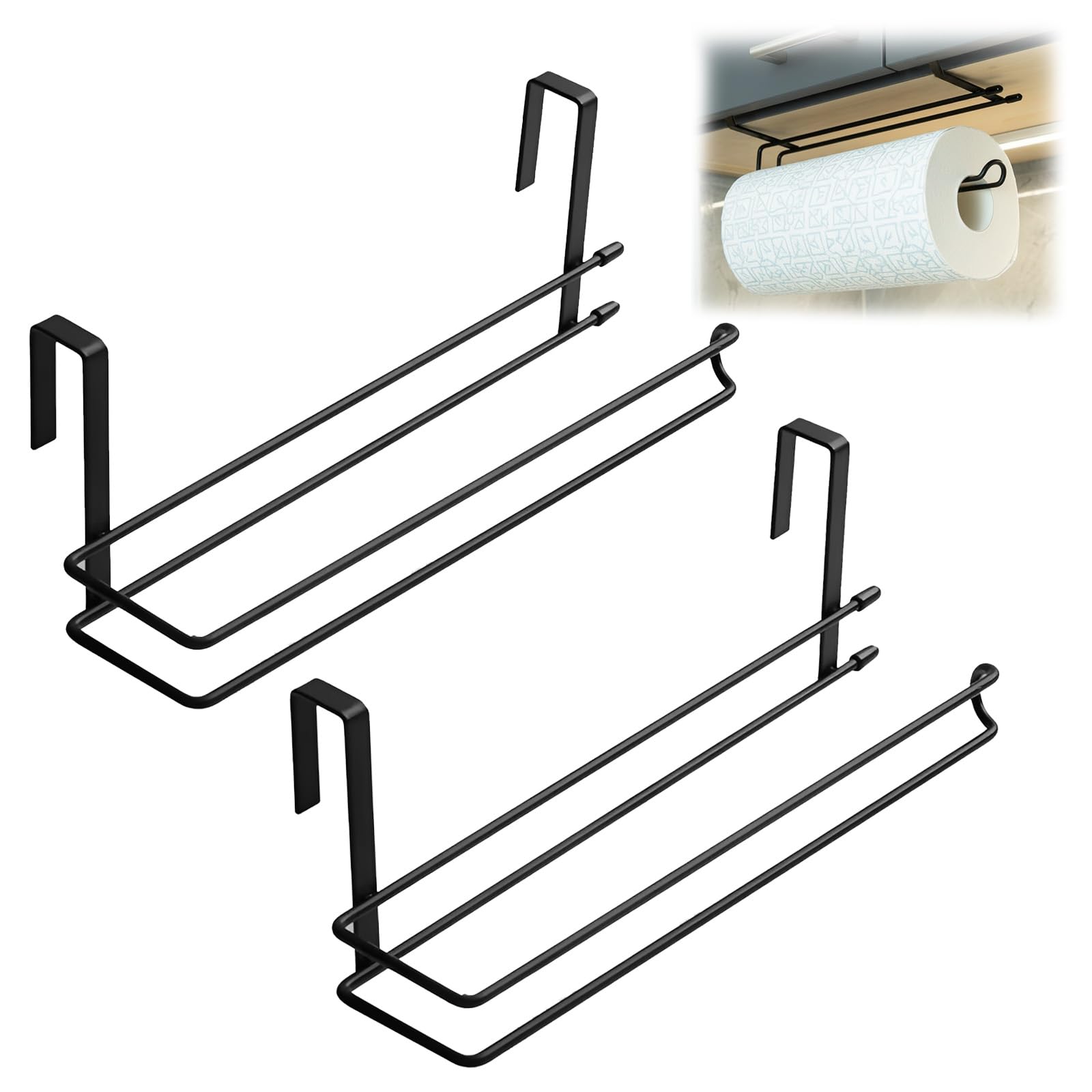 2 PCS Kitchen Roll Holder Under Cabinet, 10 inches Portable Under Cupboard Towel Holder 304 Stainless Steel Roll Holders for Kitchen & Bathroom (Black)