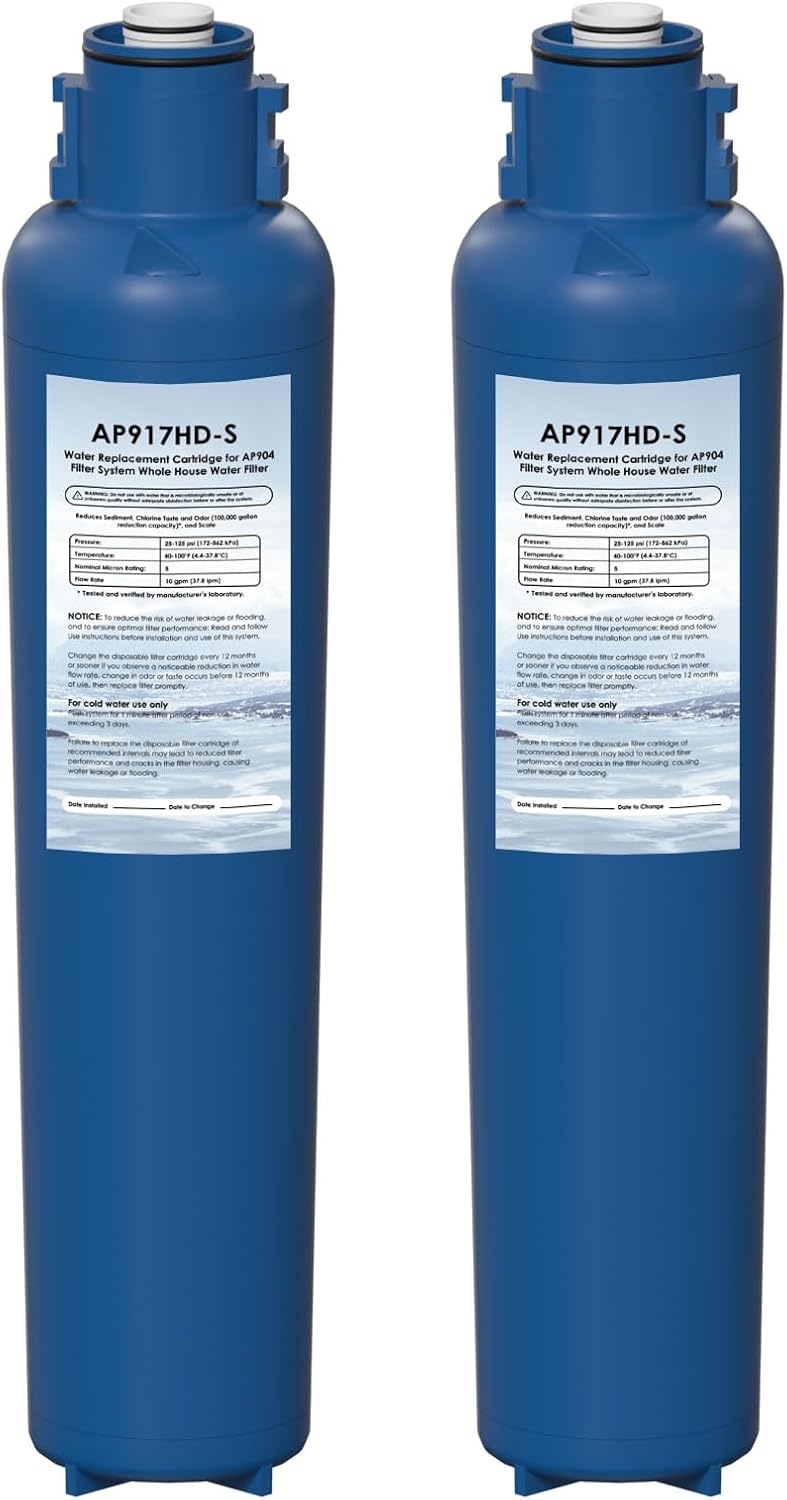 AP917HD-S AP904 Water Filter Replacement, Whole House Sanitary Quick Change Water Filter Cartridge Compatible with 3M Aqua-Pure AP917HD-S and AP904 System, Reduces Sediment, Odor, and Scale, Pack of 2