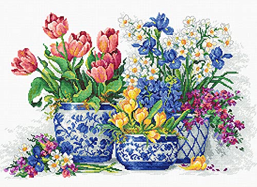 Kreuzstich-Set, Motiv: Frühlingsblumen, Luca-s B2386, Größe: 39x25 cm, Stillleben, Blumenstickerei, Stickerei, Xstitch DIY Kits Cover
