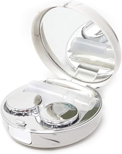 Honbay Fashion. - Estuche para lentes de contacto, acabado mármol, con espejo (redonda).