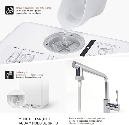 Miniatura 6 de NOVETE Lavavajillas portátiles de encimera, lavavajillas compactos con tanque de agua integrado de 5 L y manguera de entrada, 5 programas de lavado