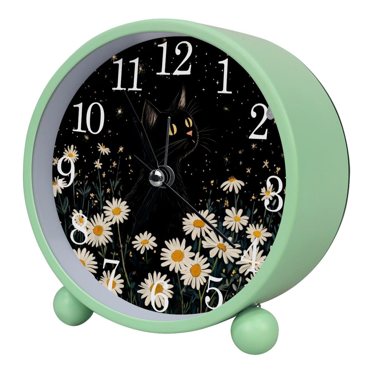 Luoweisi Alarm Clock Daisy Cat, Silent Non-Ticking with Night Light