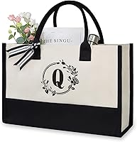 Vista 281 de TOPDesign Personalized Initial Canvas Beach Bag, Monogrammed Gift Tote Bag for Women Negro y marrón