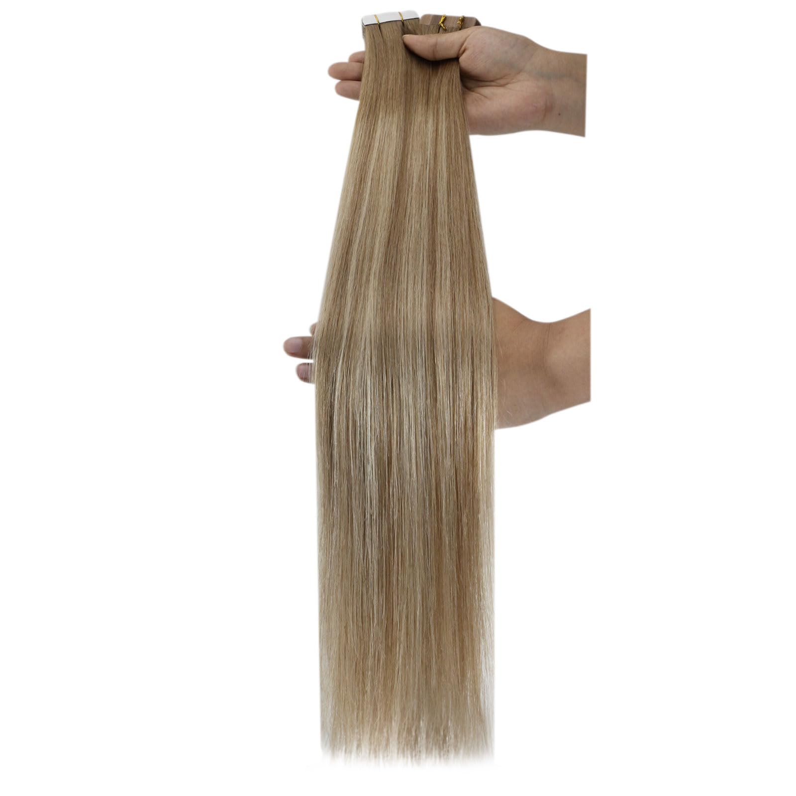 Ugeat Przedłużanie Włosów Taśma, Włosy Ludzkie, Balayage Jasny Brąz z Blondem, 40 cm 20 sztuk 50g, Przedłużanie Włosów Tape in, Karmelowym, Remy Naturalne Proste
