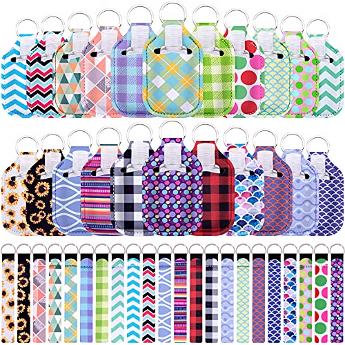 Duufin 66 Pieces Empty Travel Bottles with Keychain Holder Set Include 22 Pieces Refillable Travel Bottle (1 Oz) 22 Pieces Hand Sanitizer Holders 22 Pieces Wristlet Straps (Assorted Patterns)