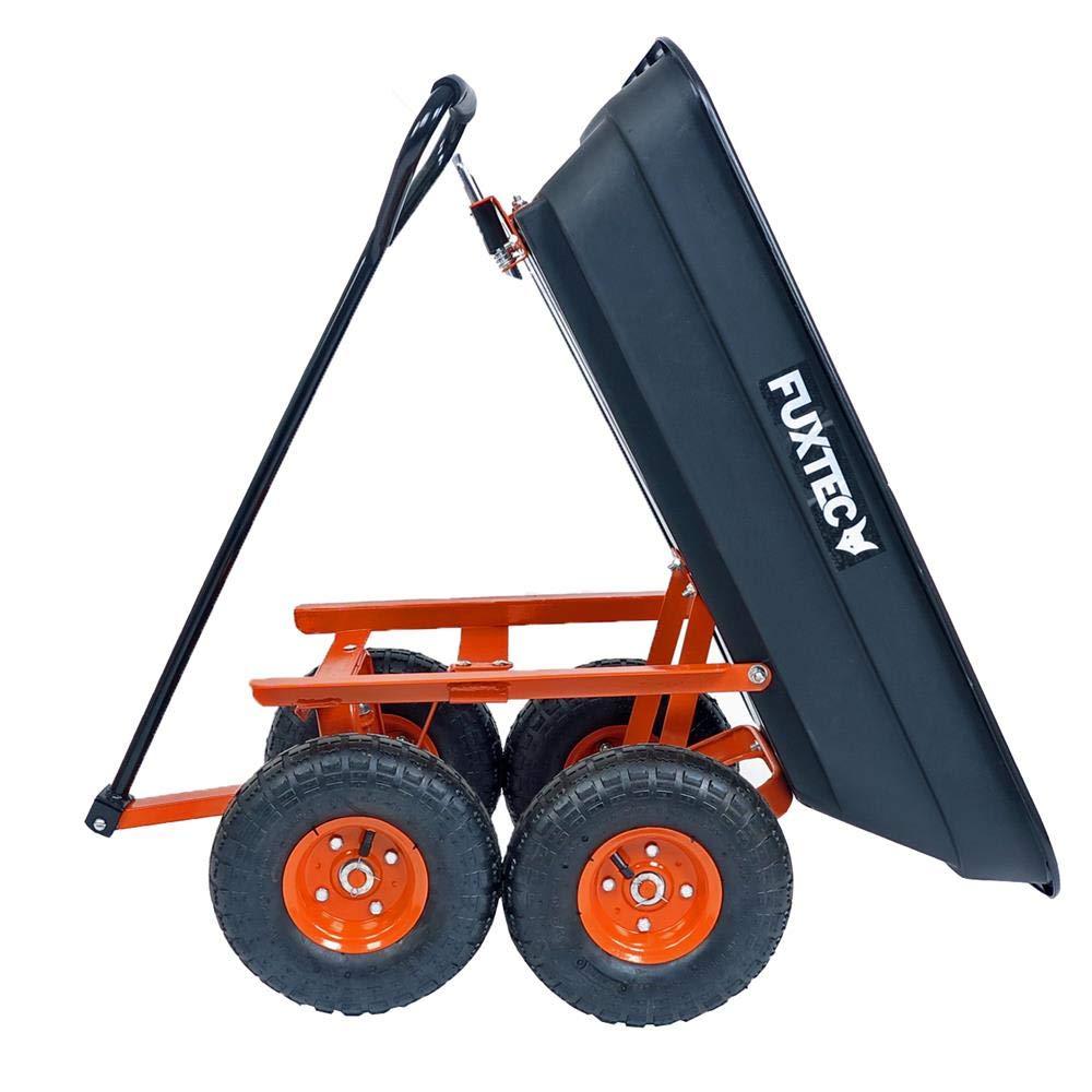 Chariot à Benne basculante FUXTEC FX-KW2175 Charge utile Max. 300 kg, Charge basculée Max. 150 kg, Chariot de Transport, de Jardin 4 Grandes Roues pneumatiques.
