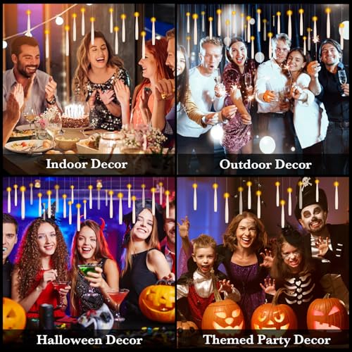 Image of 24Pcs Floating Candles with 2 Wand Remote Timer for Halloween Decor - White