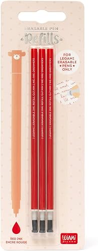 Miniatura 2 de Legami Recambio para bolígrafo de gel borrable, juego de 3 repuestos, 5.1 in de altura, tinta termosensible roja, punta de 0.028 in