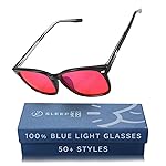 Sleep ZM 100% Blue + Green Light Blocking Glasses for Women + Men - Better Sleep + Anti Eye Strain Protection - Computer Screens & Gaming - Premium Black Wayfarer - 100% Night-timeMax Red Lens
