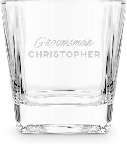 Miniatura 8 de WEDDINGSTAR Vaso de whisky cuadrado personalizado 8oz grabado personalizado - Monograma Sans Serif