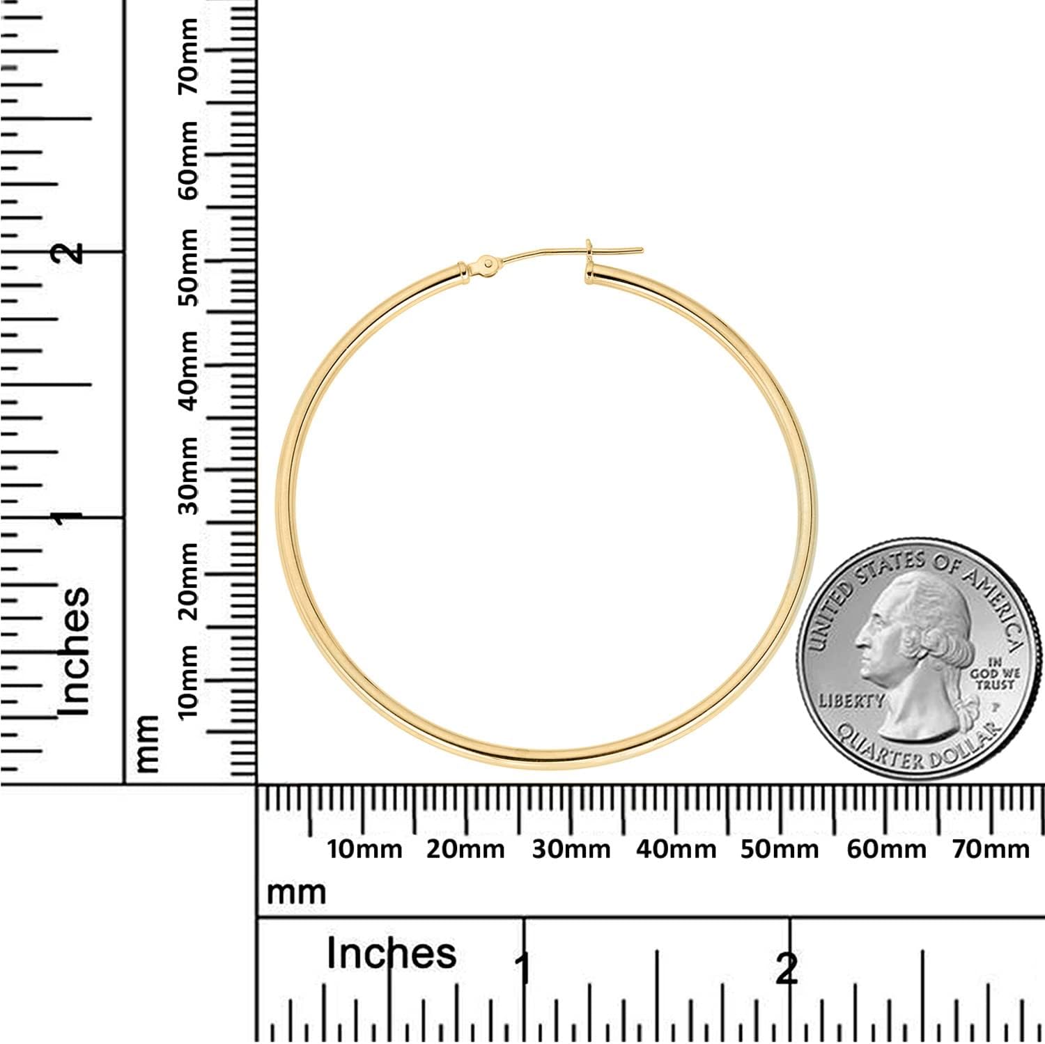 AVORA 10K Gold Classic Polished 2mm Tube Click-Top Hoop Earrings - Yellow or White Gold - Image 3