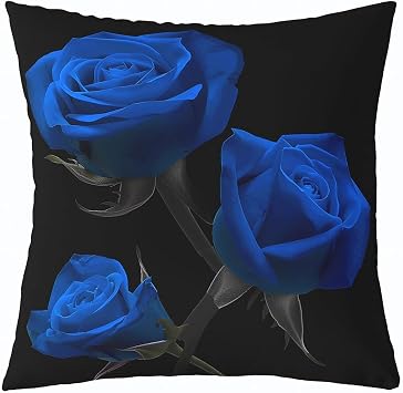 Feelyou Rose Square Cushion Covers Set of 1, Royal Blue Rose Pillow Covers for Kids Toddler Boys Girls Romantic Flower Throw Pillow Covers Valentines Day Cushion Covers for Couch Sofa 24 x 24-Inch