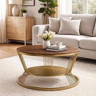 EDEUEQUE Modern Coffee Table Round Simple Coffee Tables with Storage Shelf with 1-Tier Storage Shelves, Center Table Minim... Price In India