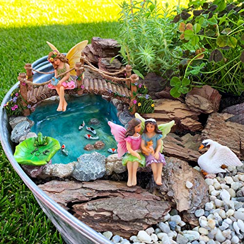 Mood Lab Fairy Garden Fish Pond Kit - Miniature Bridge Set Of 6 Pcs Fairy Garden Figurines & Accessories - Outdoor Or House Decor #TOP3
