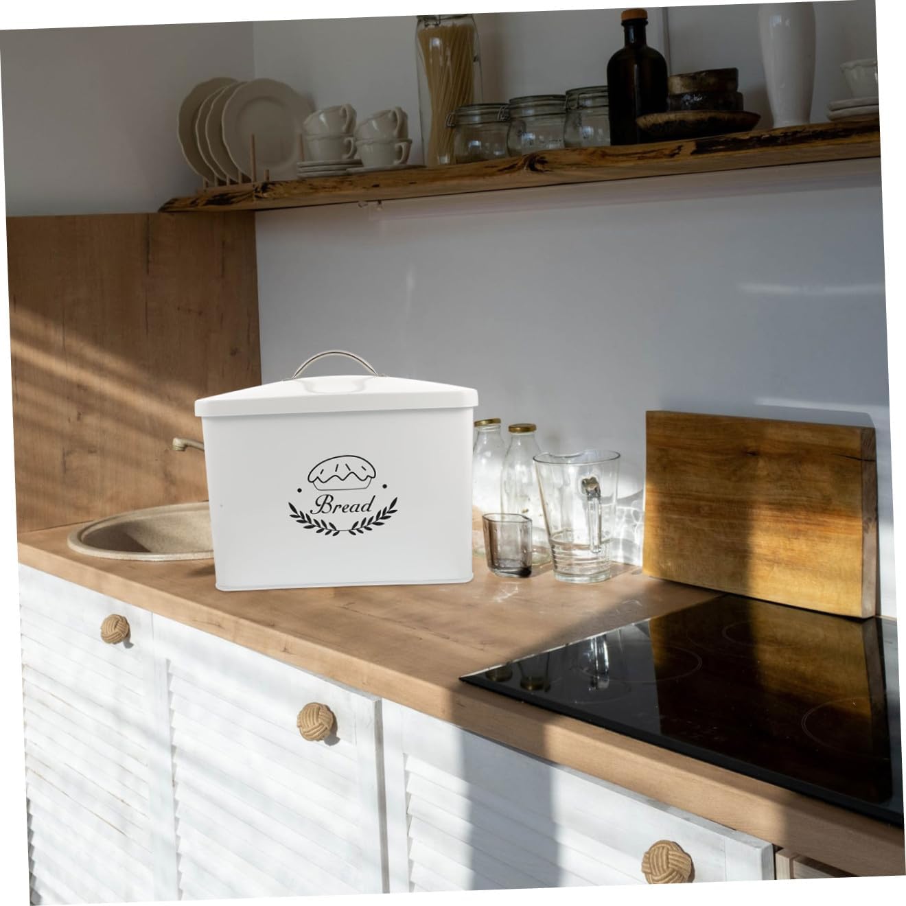 Metal Bread Box with Lid, Rectangle Iron Kitchen Storage Container, Portable Bread Holder for Countertop Organization and Grain Storage