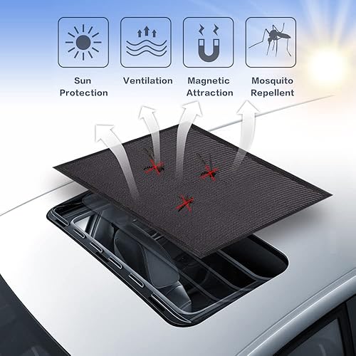 Miniatura 8 de VARGTR Parasol para techo solar de automóvil, red magnética para sombra, cubierta para techo de automóvil, pantalla magnética de malla transpirable,