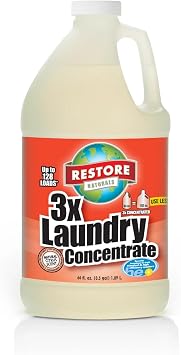 Restore Naturals Laundry Detergent Liquid - 64 oz. of 3X Concentrate - Clean Laundry Detergent | Baby Detergent Sensitive Skin - Plant Based | Biodegradable - 1 Bottle
