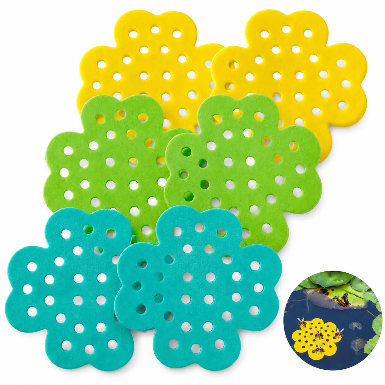 6PCS Floating Bee Island,Bee Watering Station,Floating Bee Watering Station for Hive Butterfly Drinking,Bee Water Feeding Tool for Garden, Prevent Bees Drowning in Bird Bath, Pond, Garden Water Bowl