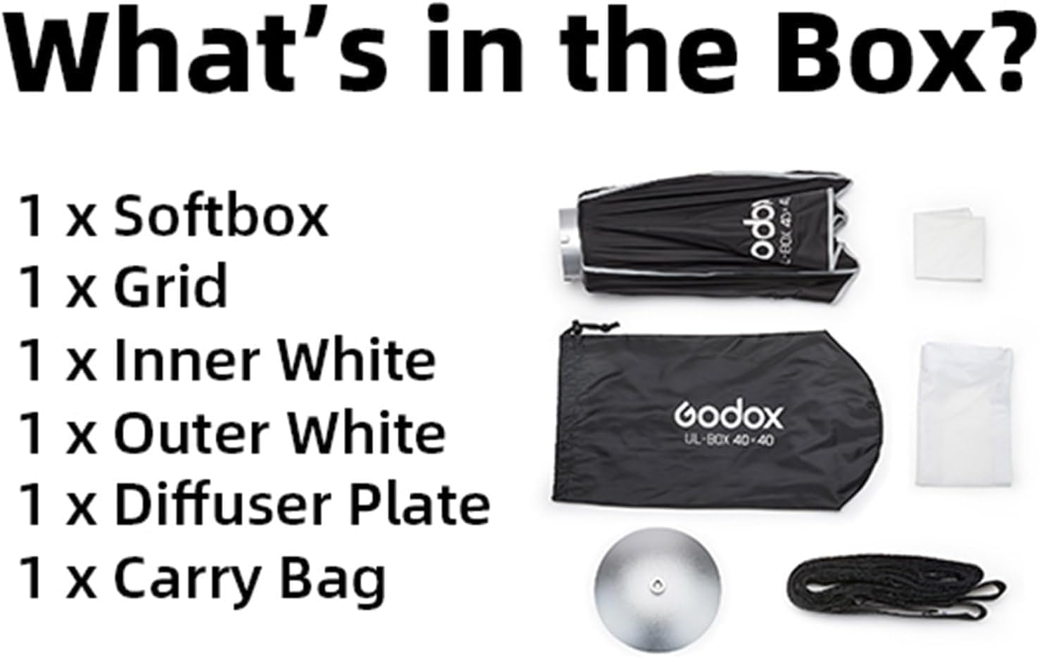 Godox 24" Square Softbox Quick Release, UL 60x60cm Universal Bowens Mount Soft Box Fast Setup for Studio Photography, Streaming, Video Lights with Diffusers/Honeycomb Grid/Diffuser Plate