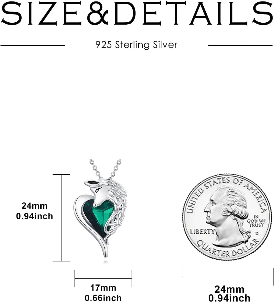 Horse Necklace for Women Sterling Silver with Green Crystal Pendant Jewelry for Horse Heart Women Gift - Image 5