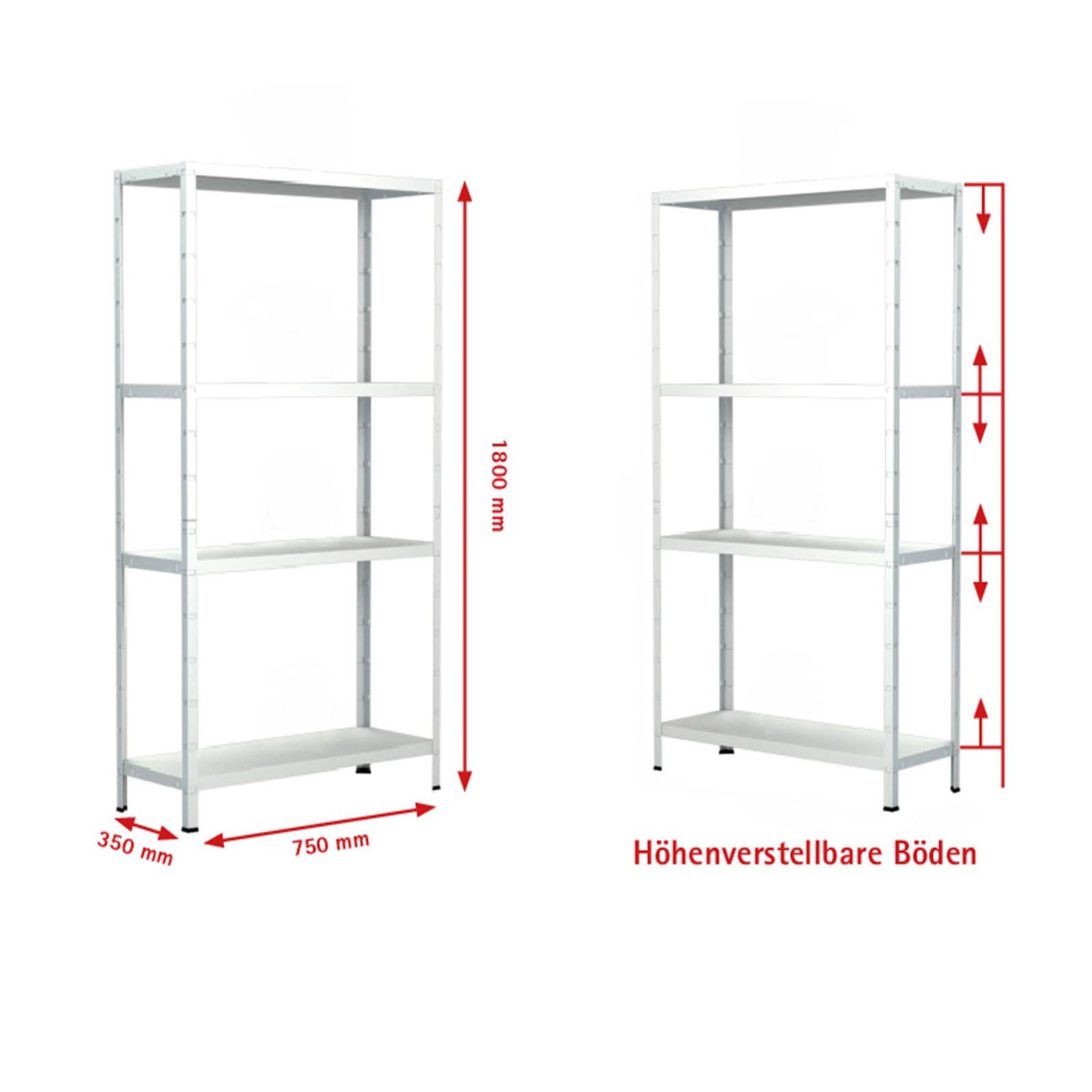 SCHULTE Regalwelt Steckregal mit 4 PowerMAX Fachböden, 50 kg Tragkraft, 180x75x35 cm (HxBxT), weiß, Lagerregal, Werkstattregal, Kellerregal, Garagenregal, Metallregal