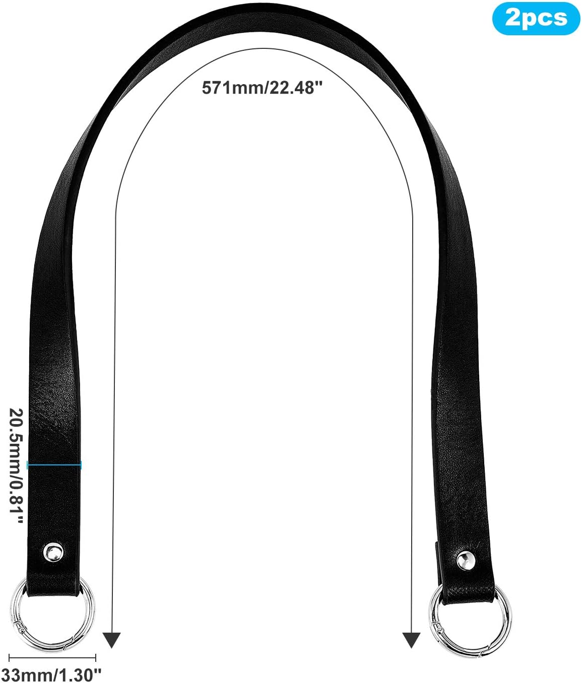 PH PandaHall 2pcs 22.4 Inch 20mm Leather Replacement Handles Purses Straps Handbags Shoulder Bag Strap with Platinum Zinc Alloy Spring Gate Rings for DIY Bag Making, Black - Image 4