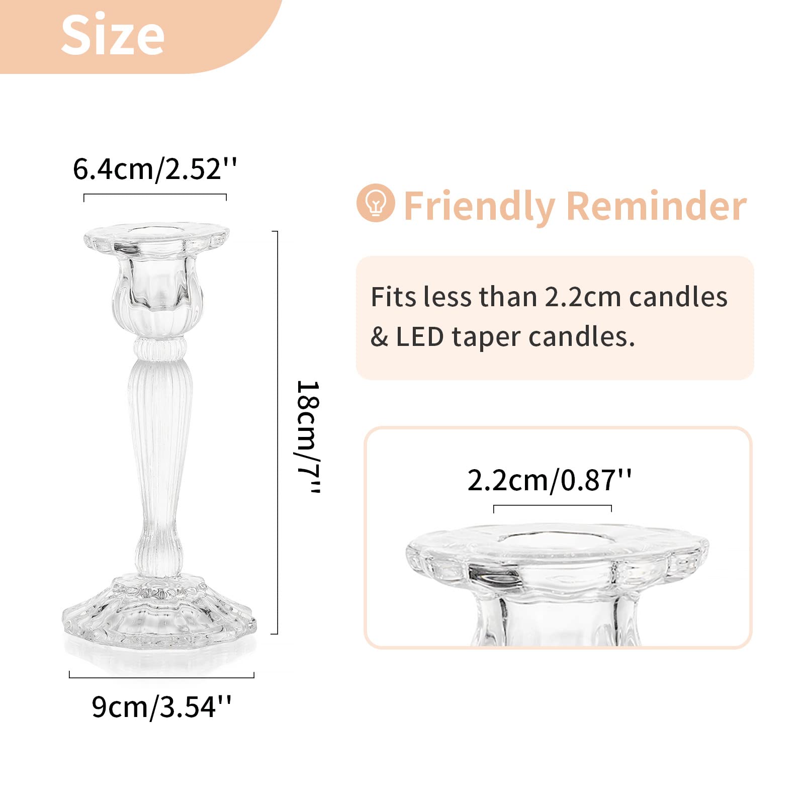 Nuptio Glas-Kerzenhalter – 2 Stück, Tulpenform, 18 Cm Hoch Für Stabkerzen Bis 2,2 Cm