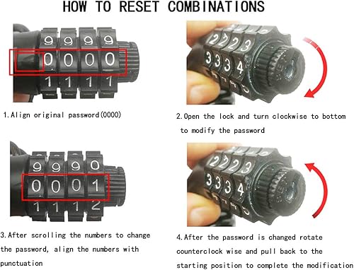 Miniatura 6 de UiiziC Candado de cable de bicicleta, candado de viaje de 4.9 pies, portátil, mini candado de bicicleta, antirrobo, seguridad de 4 dígitos,