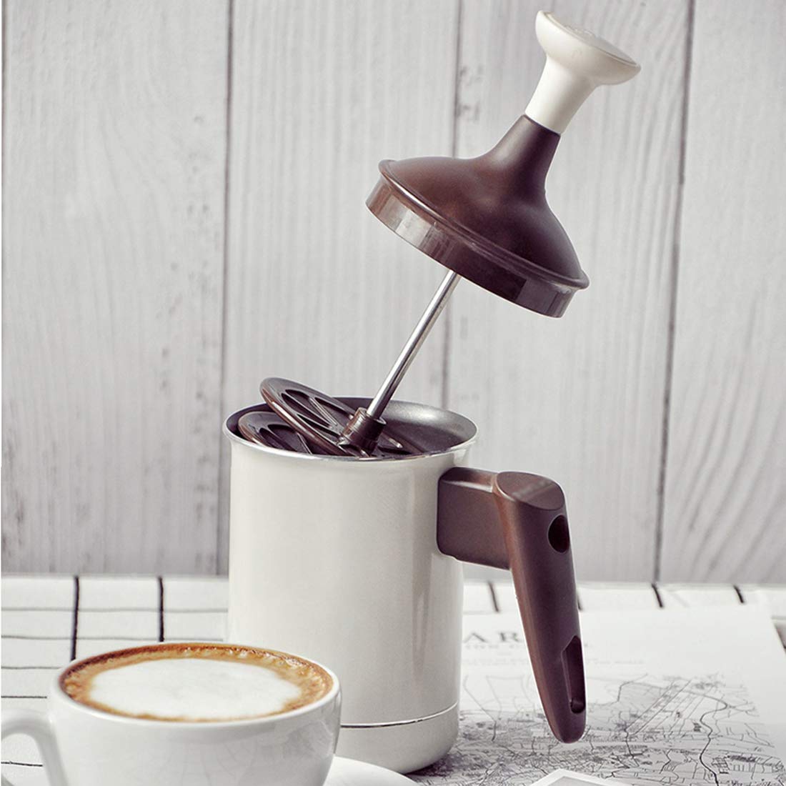 Ręczny spieniacz do mleka, pompka ręczna spieniacz do mleka dzbanki do spieniania mleka DIY fantazyjny krem do kawy pianka mleko śmietanka do cappuccinos kawy latte