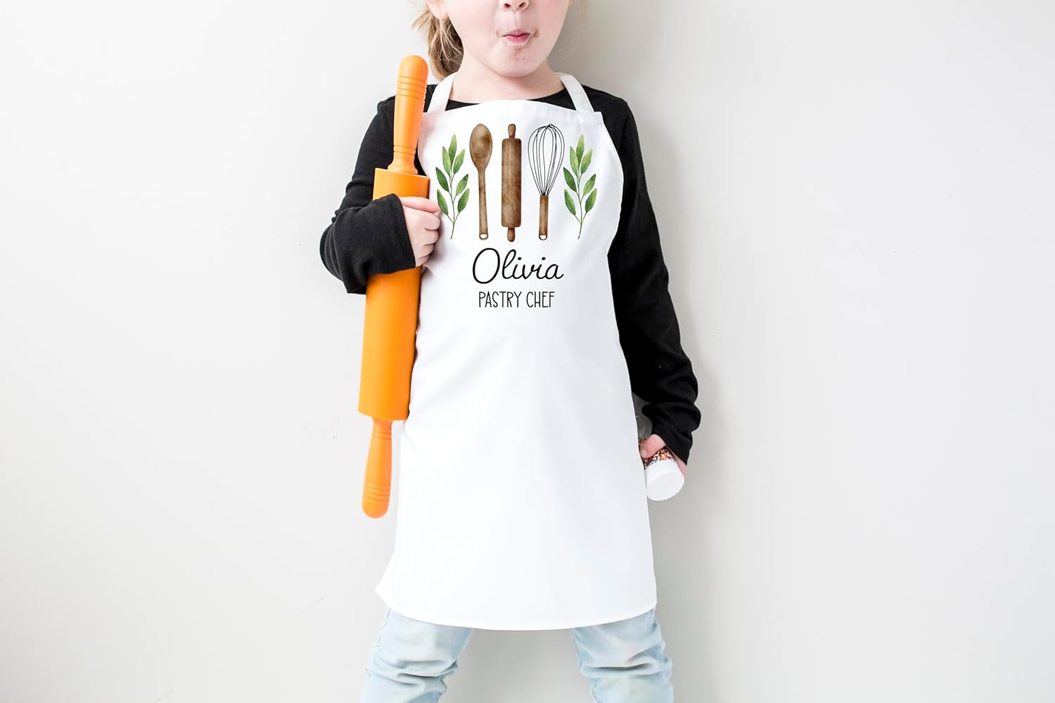 Personalized Baking Tools Kitchen Apron, Adjustable 2 Pockets, Blue Spatula Custom gift for baker