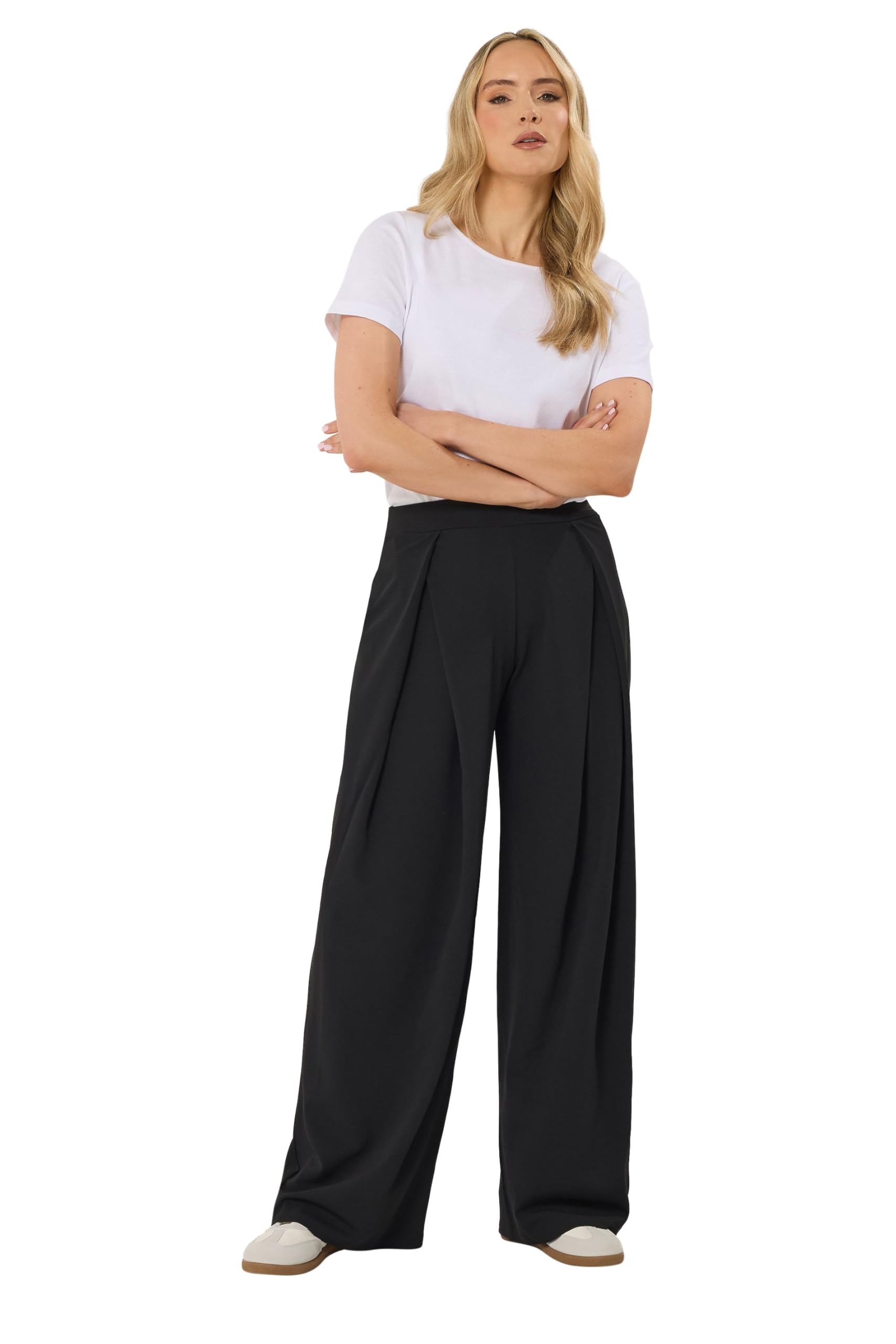 Long Tall Sally Women's Black Tall Pleat Front Wide Leg Trousers In Large