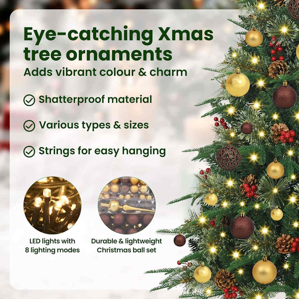 vidaXL Albero di Natale Artificiale con Rami Pieghevoli Verde 180 cm, Albero di Natale a forma di cono, decorazione resistente, luci festive con stringa bianca calda