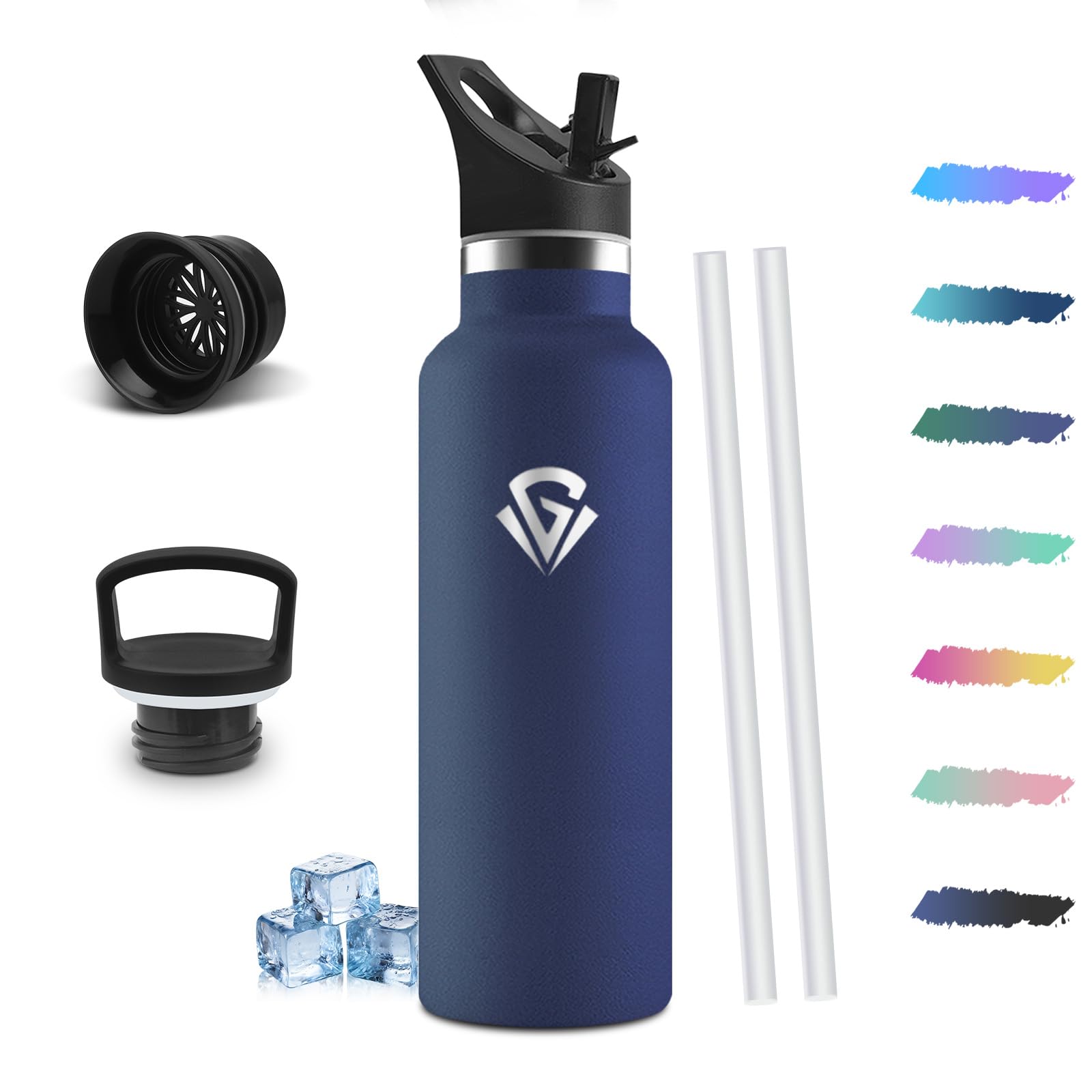 Mulbijeo Insulated Water Bottle with Straw, 750 ml 18/8 Stainless Steel, Thermos, BPA-Free and Leakproof, Gym Bottles, Water Bottles, for School, Sports, Travel, Water Bottle
