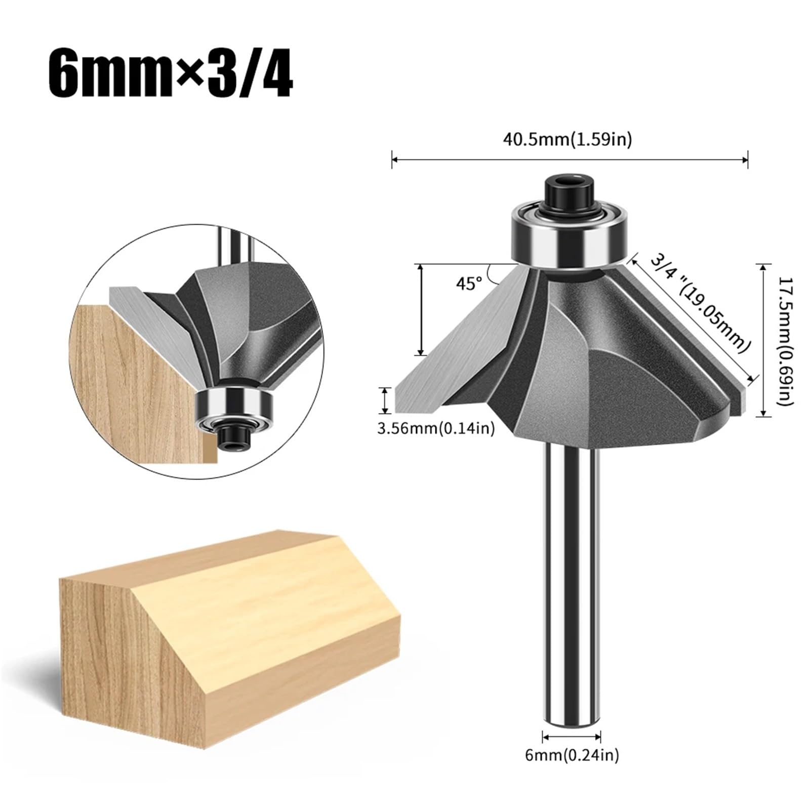 Fresa de vástago de 6 mm, 1 unidad(6mmX3/4)