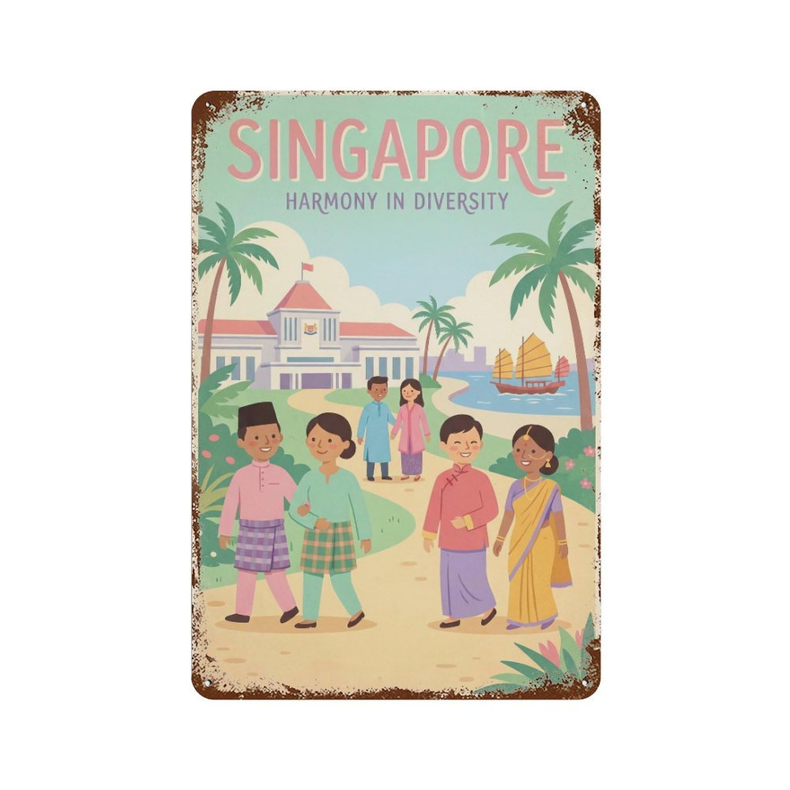 Metal Tin Sign Vintage Travel Singapore Harmony