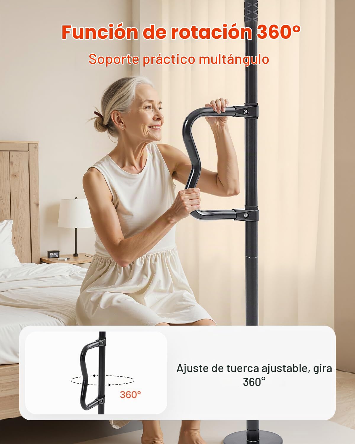 VEVOR Barra de Transferencia de Piso a Techo para Baño con Montaje a Tensión y Mango Curvo Antideslizante, con Capacidad de 136 kg para Personas Mayores, para Techos de 2140-3050 mm, Negro