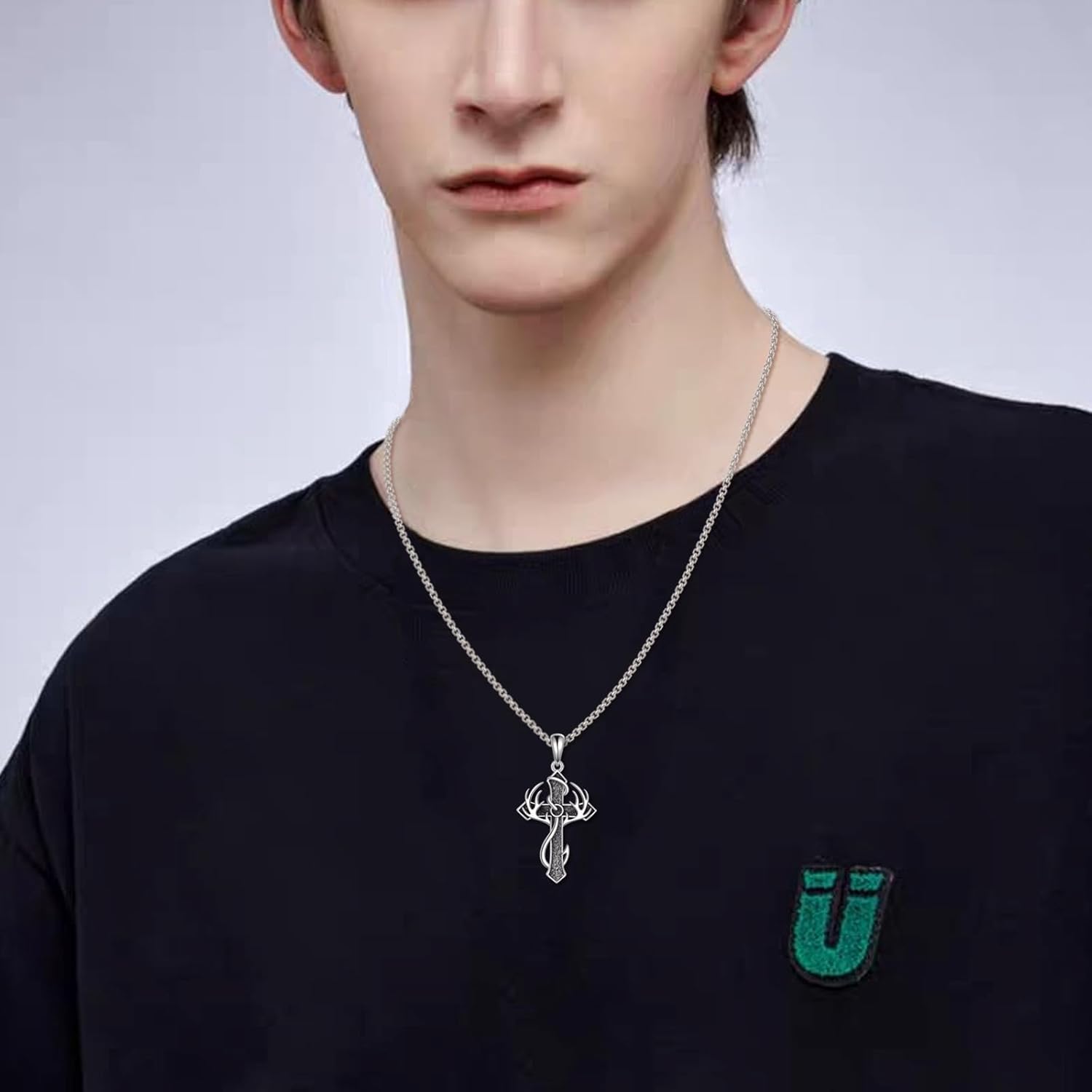 Fish Hook Cross Neckalce for Men Sterling Silver Cross Pendant Necklaces Hunting Jewelry Gifts for Men Women - Image 5